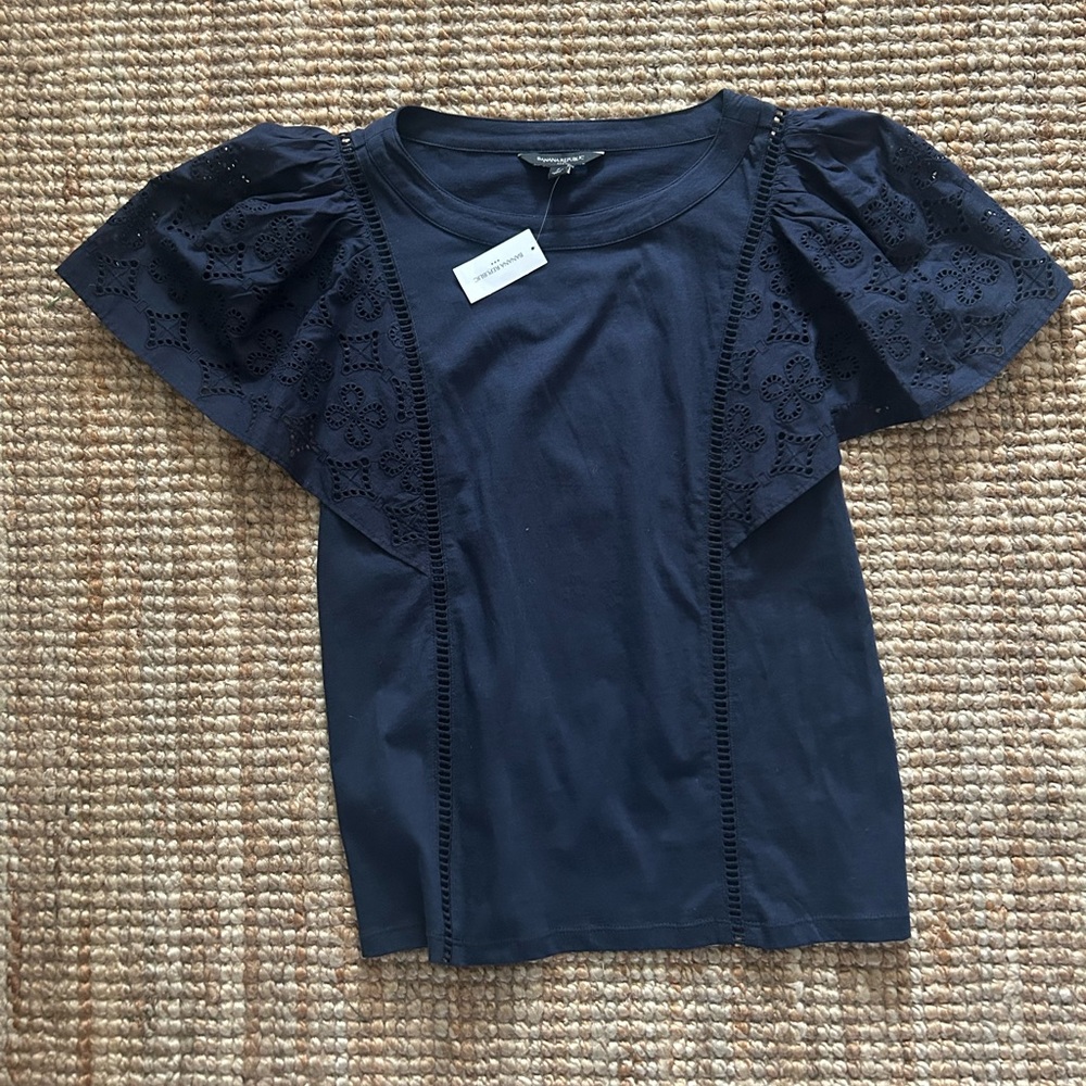 NWT Banana Republic Factory Navy Eyelet Sleeve Top